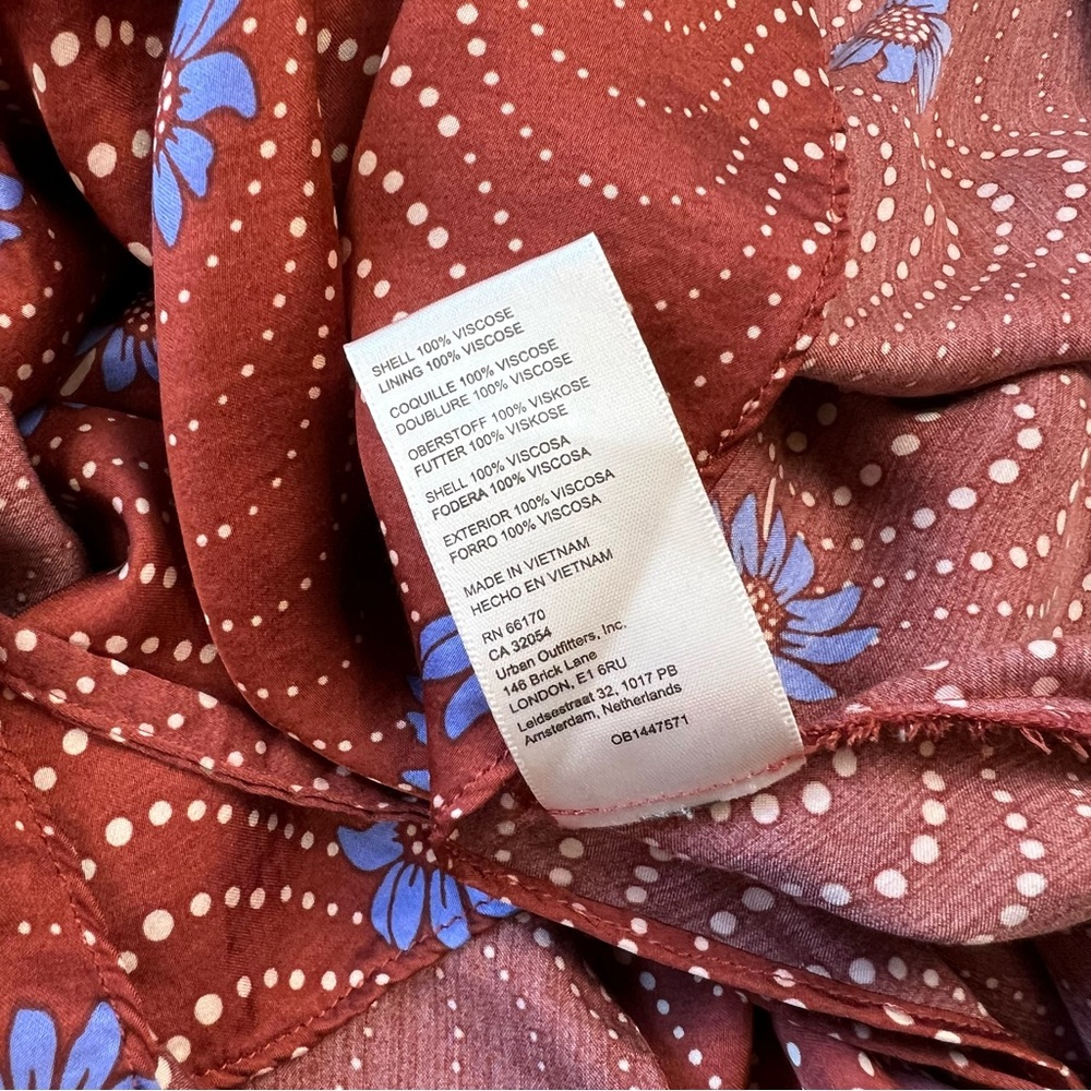 ANTHRO brown rust red Ruffle-Sleeve Printed-Wrap Maxi Dress - Picture 10 of 12